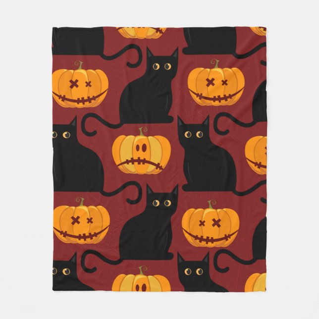 Halloween seamless pattern with pumpkins and black fleece blanket (Front)