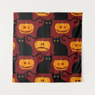 Halloween seamless pattern with pumpkins and black tapestry