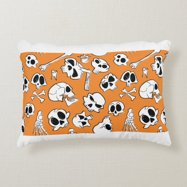 Halloween seamless pattern with skulls and bones.  decorative cushion (Front)