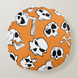 Halloween seamless pattern with skulls and bones. round cushion