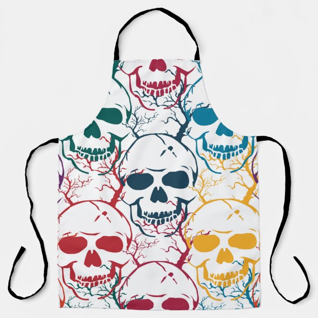 Halloween seamless pattern with skulls. Colourful  Apron (Front)