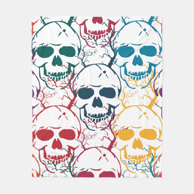 Halloween seamless pattern with skulls. Colourful  Fleece Blanket (Front)