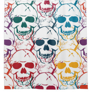 Halloween seamless pattern with skulls. Colourful  Shower Curtain