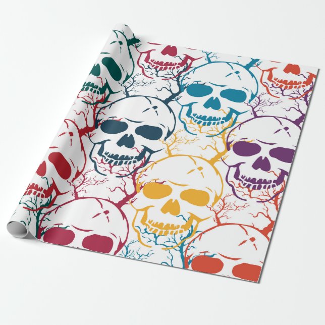 Halloween seamless pattern with skulls. Colourful  Wrapping Paper (Unrolled)