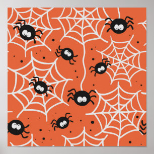 Halloween seamless pattern with spiders and web. poster