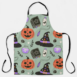 Halloween seamless pattern with witch hat,pumpkin apron