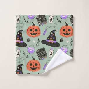 Halloween seamless pattern with witch hat,pumpkin wash cloth