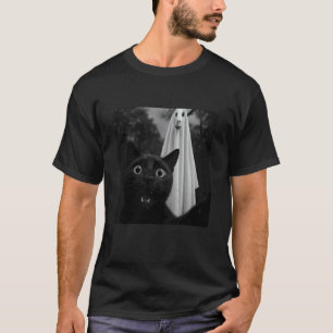 Halloween Selfie Black Cat with Giraffe Ghost Cost T-Shirt