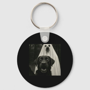 Halloween Selfie Black Lab With Bear Ghost Costume Key Ring