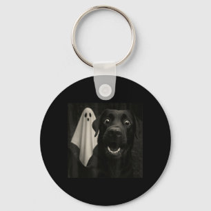 Halloween Selfie Scared Dog And Ghost Funny Key Ring