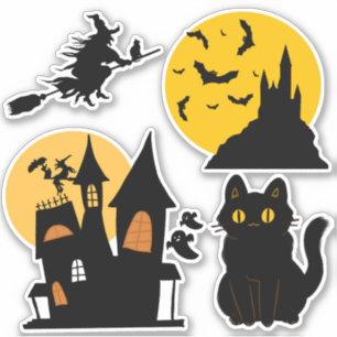 Halloween Set Haunted House Castle Cat Witch