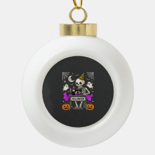 Halloween Sewing Skeleton Spooky Ghost Pumpkin Sew Ceramic Ball Christmas Ornament