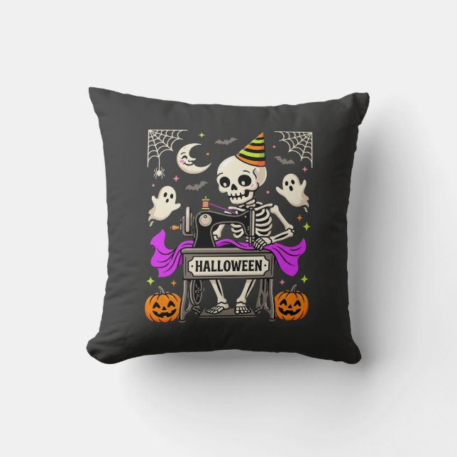 Halloween Sewing Skeleton Spooky Ghost Pumpkin Sew Cushion (Front)