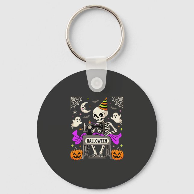 Halloween Sewing Skeleton Spooky Ghost Pumpkin Sew Key Ring (Front)