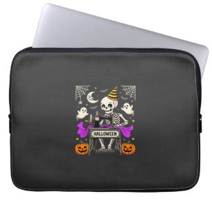 Halloween Sewing Skeleton Spooky Ghost Pumpkin Sew Laptop Sleeve