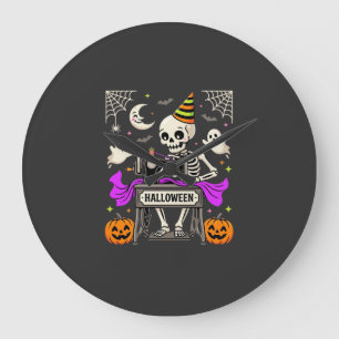 Halloween Sewing Skeleton Spooky Ghost Pumpkin Sew Large Clock
