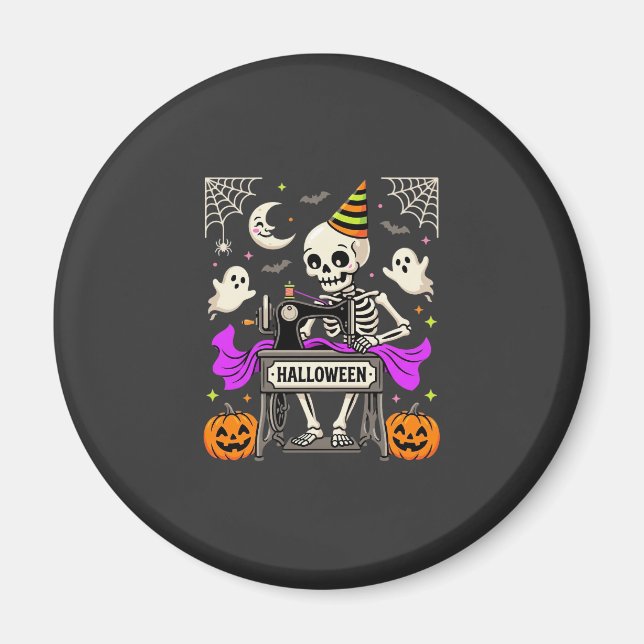 Halloween Sewing Skeleton Spooky Ghost Pumpkin Sew Magnet (Front)