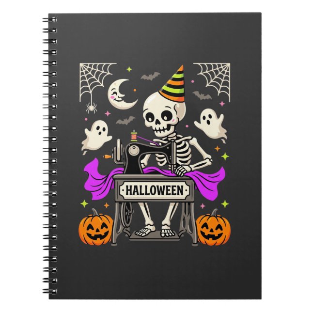 Halloween Sewing Skeleton Spooky Ghost Pumpkin Sew Notebook (Front)
