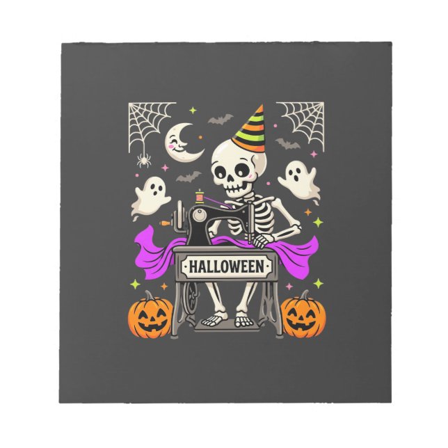 Halloween Sewing Skeleton Spooky Ghost Pumpkin Sew Notepad (Front)