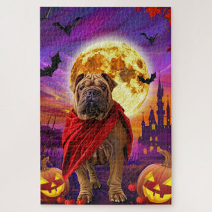 Halloween Shar Pei Vampire Pumpkins Scary Jigsaw Puzzle