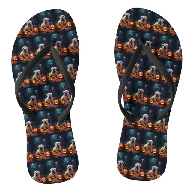 Halloween Shar Pei With Pumpkins Scary Jandals (Footbed)