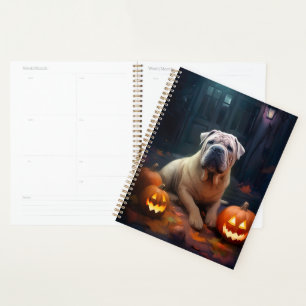 Halloween Shar Pei With Pumpkins Scary Planner
