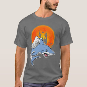 Halloween Shark Ghost Funny Pumpkin T-Shirt