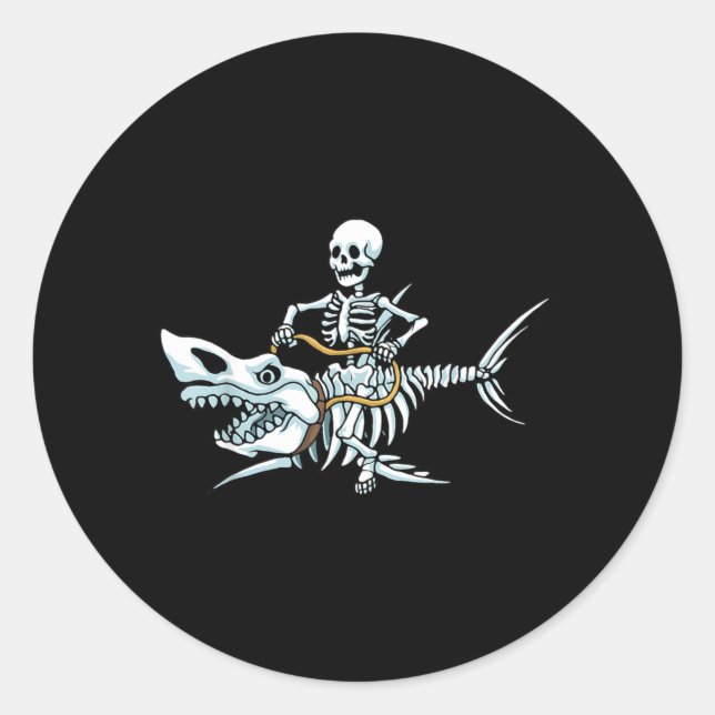 Halloween Shark Skeleton Funny Halloween Classic Round Sticker (Front)