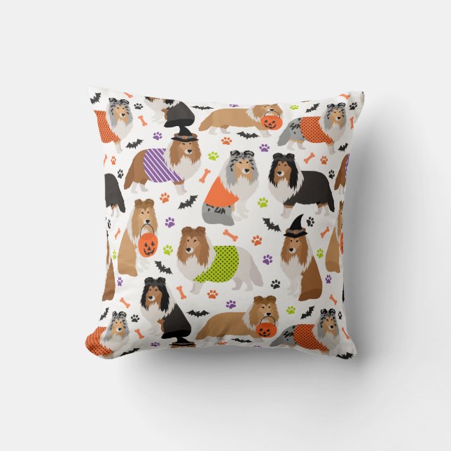 Halloween Shetland Sheepdog Sheltie Cushion (Front)