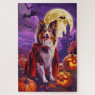 Halloween Shetland Sheepdog Vampire Pumpkins Scary Jigsaw Puzzle