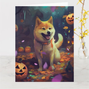 Halloween Shiba Inu With Pumpkins Scary Card