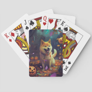 Halloween Shiba Inu With Pumpkins Scary Playing Cards