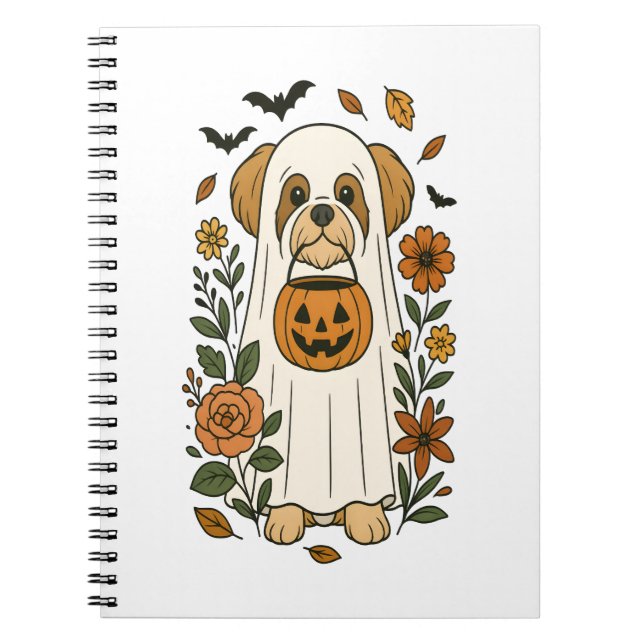 Halloween Shih Tzu with Fall Flowers Notebook (Front)