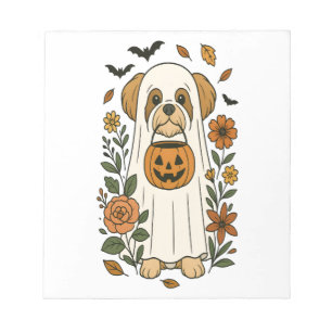 Halloween Shih Tzu with Fall Flowers Notepad