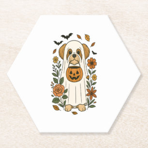Halloween Shih Tzu with Fall Flowers Paper Coaster