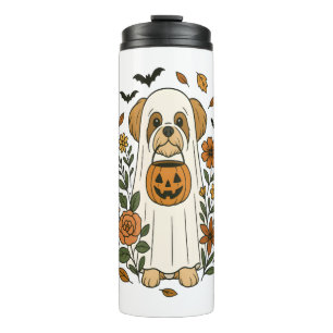 Halloween Shih Tzu with Fall Flowers Thermal Tumbler