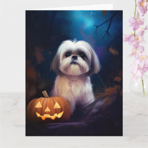 Halloween Shih Tzu With Pumpkins Scary Card