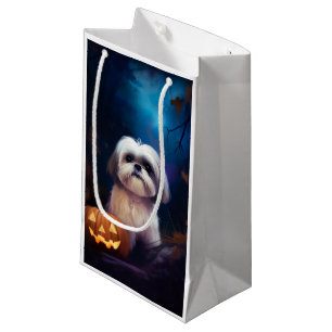 Halloween Shih Tzu With Pumpkins Scary Small Gift Bag