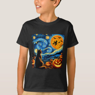 Halloween Shirt Men Women Black Cat Pumpkins Bats 