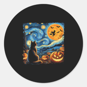 Halloween Shirt Men Women Black Cat Pumpkins Bats  Classic Round Sticker