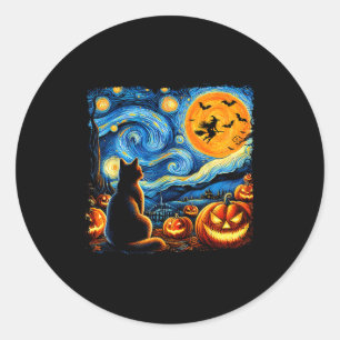 Halloween Shirt Men Women Black Cat Pumpkins Bats  Classic Round Sticker