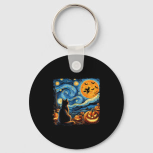 Halloween Shirt Men Women Black Cat Pumpkins Bats Key Ring