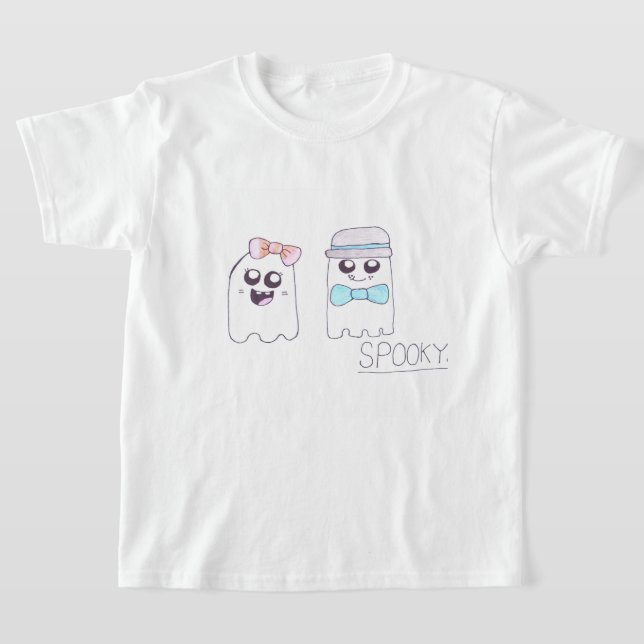 Halloween shirt with ghost siblings on it (Laydown)