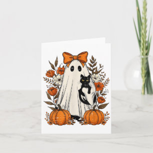 Halloween Shirts For Women Ghost Holding Black Cat Card
