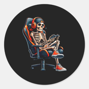 Halloween Shirts Skeleton Gamer Video Gaming Boys Classic Round Sticker