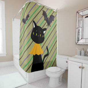 Halloween Shower Curtain, Black Cat Curtain