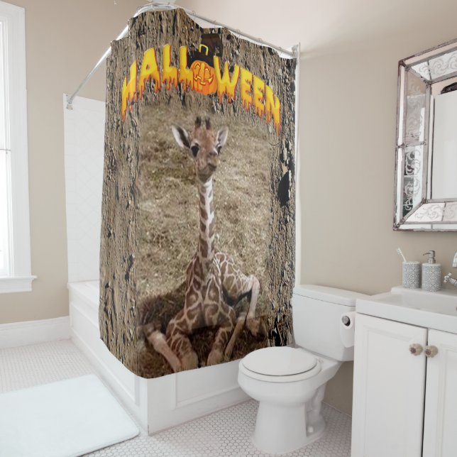 Halloween Shower Curtain Giraffe (In Situ)