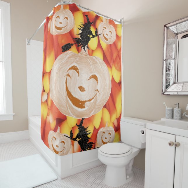 Halloween Shower Curtain, Pumpkin Curtain (In Situ)