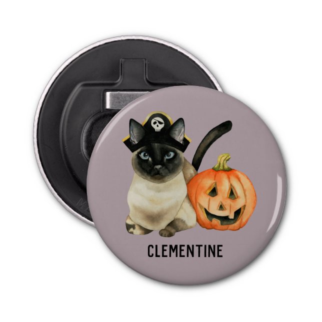 Halloween Siamese Cat | Add Your Name Bottle Opener (Front)