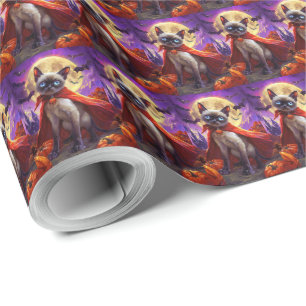 Halloween Siamese Cat Vampire Pumpkins Scary   Wrapping Paper